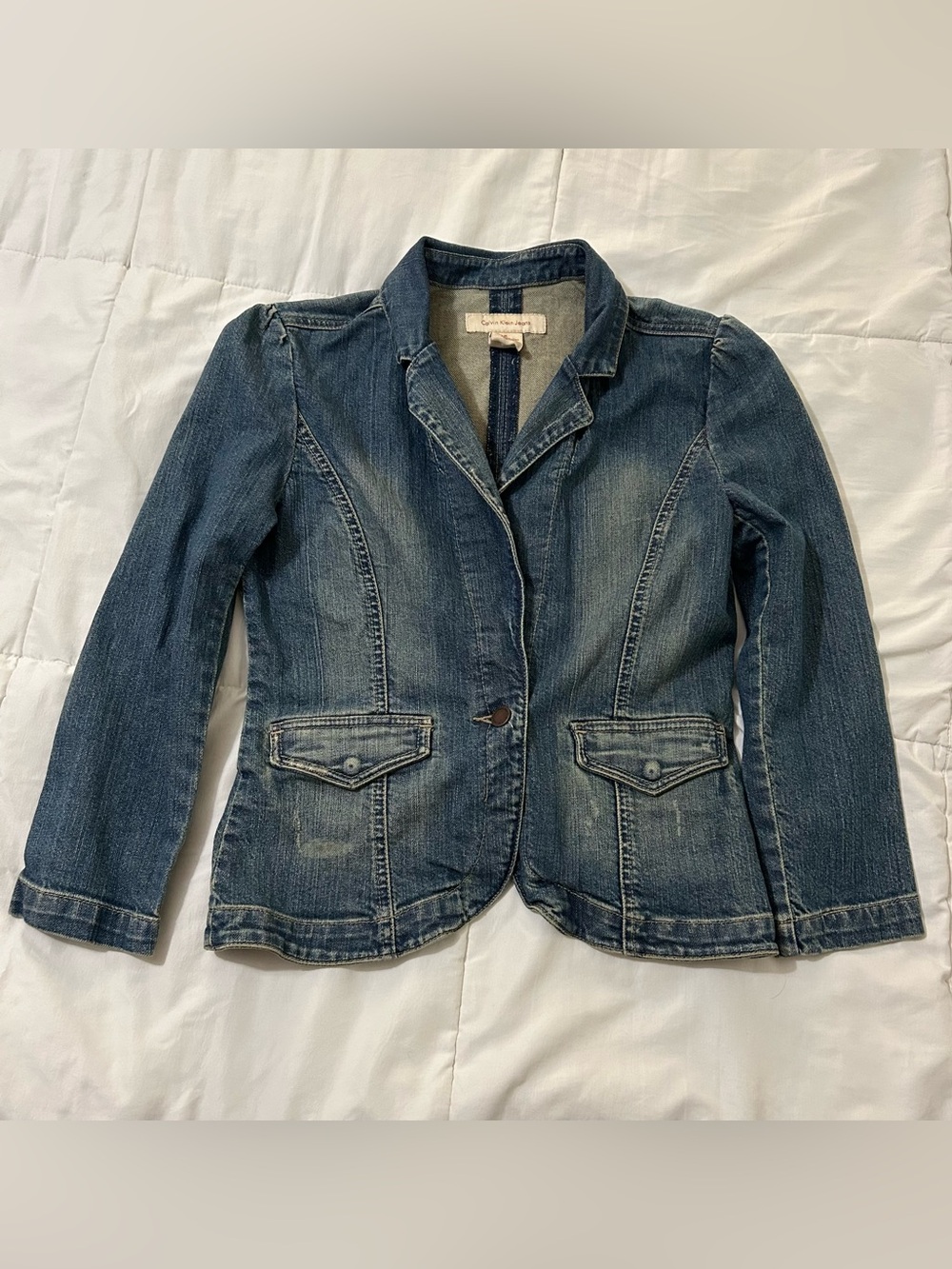 Calvin Klein Jeans Vintage Y2K Fitted Denim Blazer Jacket Size Medium